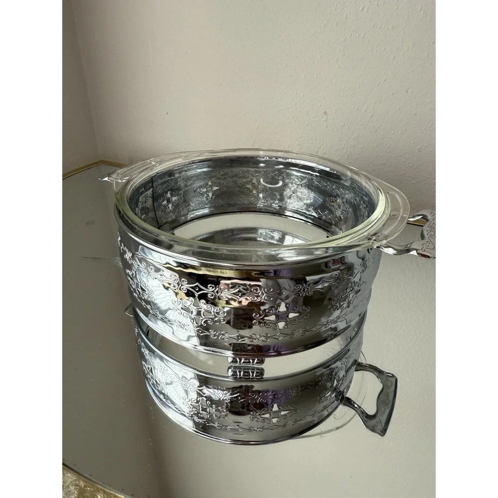 Vintage 1955 Pyrex Serving Casserole Bowl Dish With Glass Lid‎ & Metal Stand